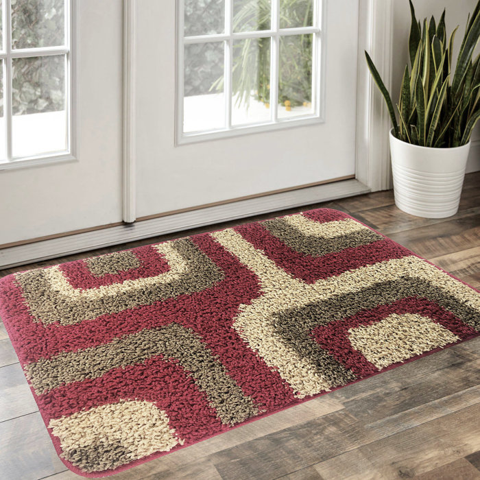 Wrought Studio Indoor Doormat Front Door Rug 36"X24" Burgundy Machine
